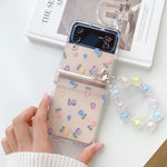 Floral Transparent Folding Phone Case with Bracelet For Samsung Z Flip