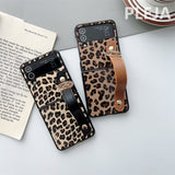 Luxury Leopard Print Wrist Strap Leather Case For Samsung Galaxy Z Flip 4 & 3