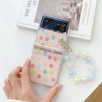 Floral Transparent Folding Phone Case with Bracelet For Samsung Z Flip