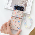 Floral Transparent Folding Phone Case with Bracelet For Samsung Z Flip