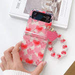 Floral Transparent Folding Phone Case with Bracelet For Samsung Z Flip