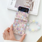 Floral Transparent Folding Phone Case with Bracelet For Samsung Z Flip