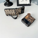 Luxury Leopard Print Wrist Strap Leather Case For Samsung Galaxy Z Flip 4 & 3