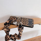 Leopard Print Silk Scarf Hand Strap Phone Case For Samsung Galaxy Z Flip 3 & 4