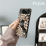 Luxury Leopard Print Wrist Strap Leather Case For Samsung Galaxy Z Flip 4 & 3