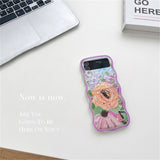 Cute Oil Painting Flower Floral Lattice Wavy Case for Galaxy Z Flip