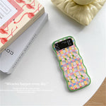 Cute Oil Painting Flower Floral Lattice Wavy Case for Galaxy Z Flip