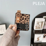 Luxury Leopard Print Wrist Strap Leather Case For Samsung Galaxy Z Flip 4 & 3