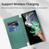 Plating Magnetic Wireless Charging Flip Leather Phone Case for Samsung